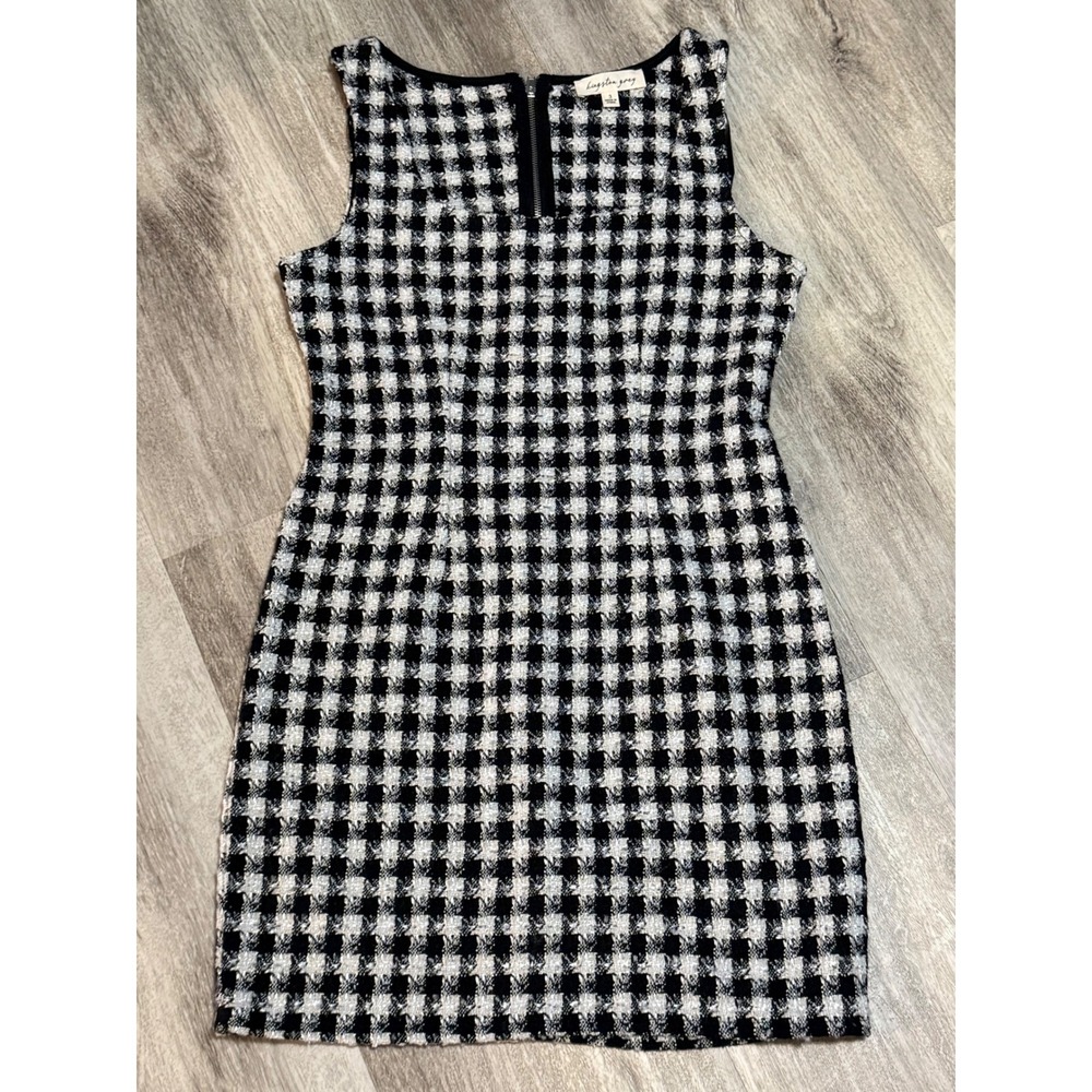 Kingston Grey Black White Tweed Metallic Sleeveless Sheath Dress Size 3 PBPY1418